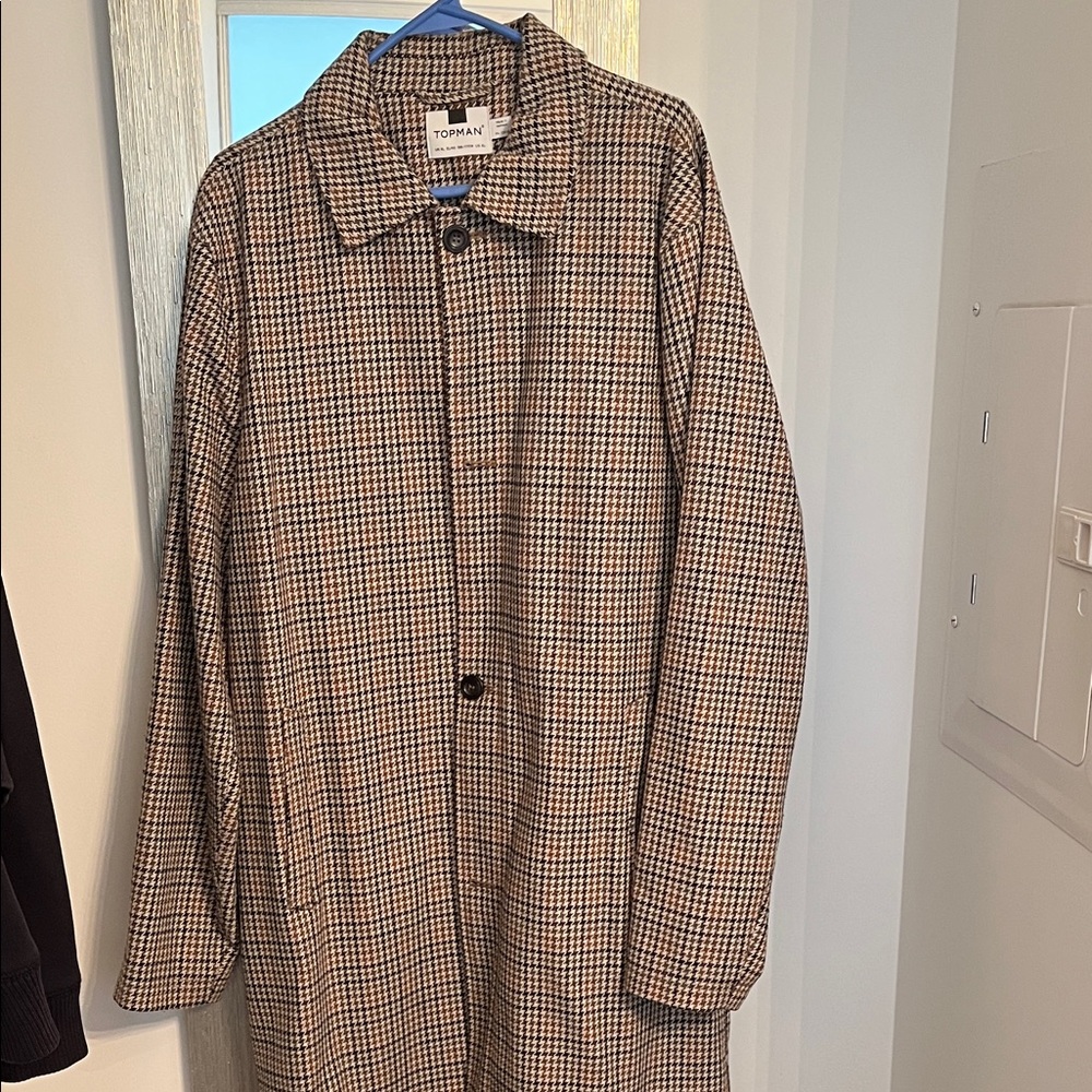 Topman Tan Checkered Trench Coat